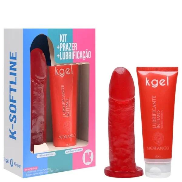 Kit K-Softline Lubrificante Morango + Pênis De Borracha Kgel